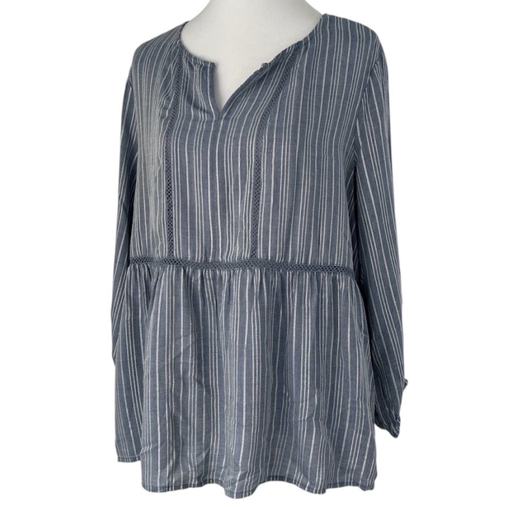 Fever Blue Striped Peplum Tunic Top Size XXL NWT
